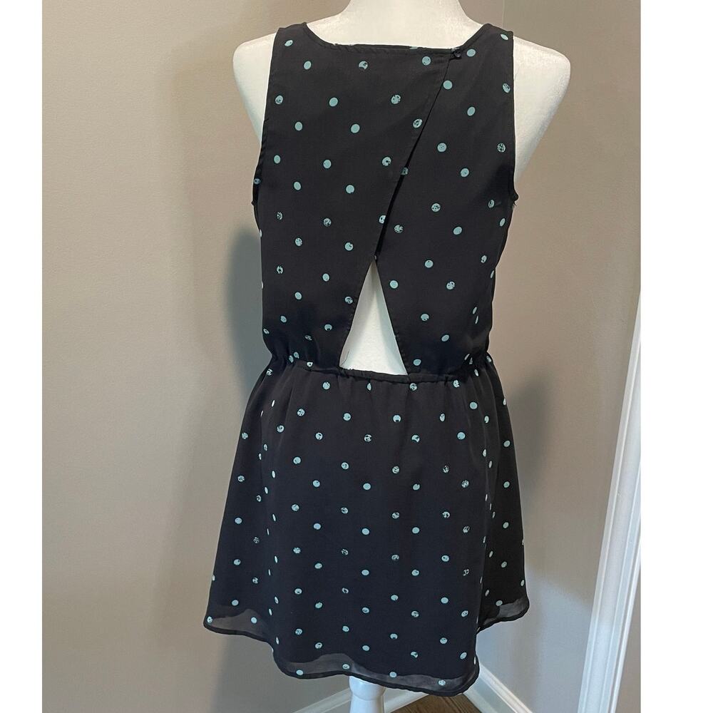 O’Neill Skater Mini Dress Sz L Crossover Back Cut Out Sleeveless Polka Dots Blue - Picture 2 of 9